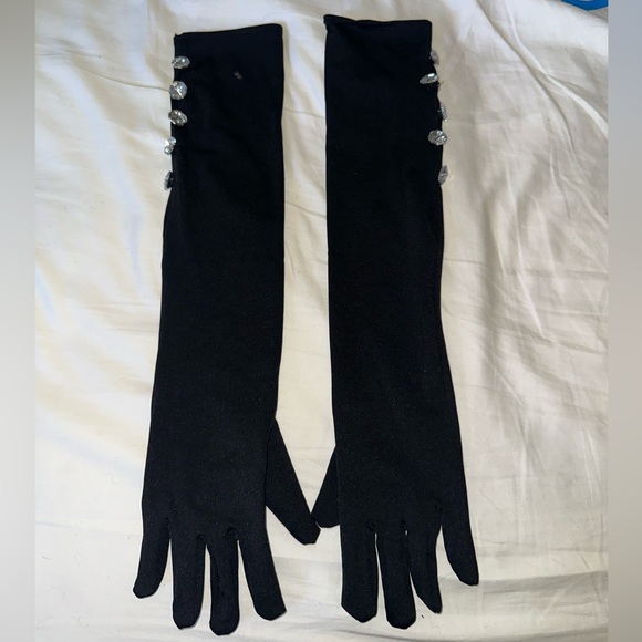 Crystal Embellished Black Gloves - Picture 2 of 5